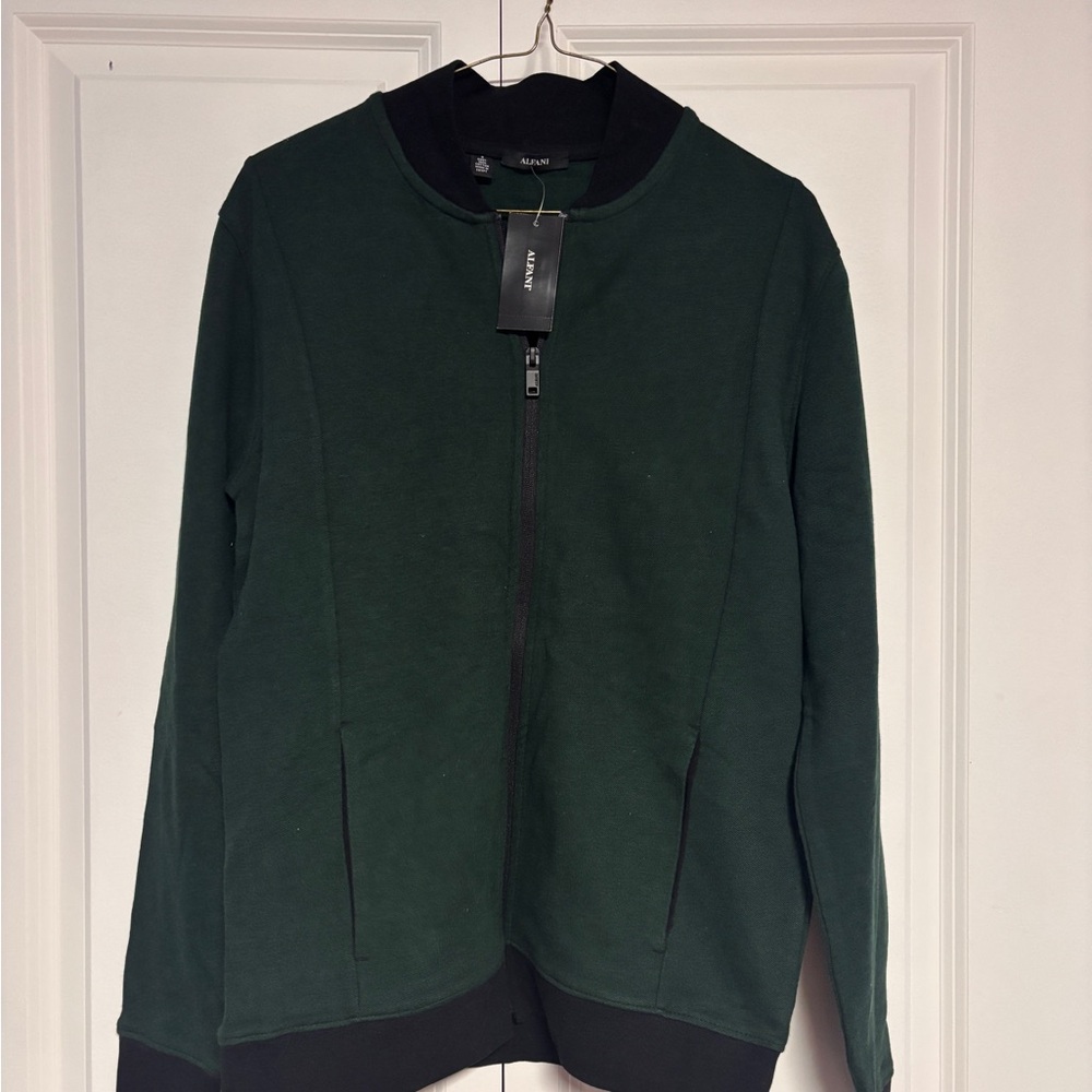 Alfani Dark Green and Black Zip-Up Jacket